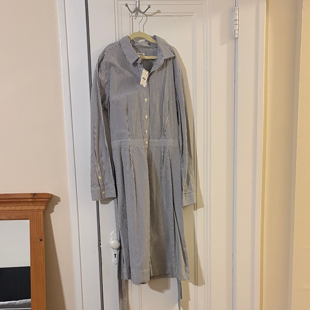 NWT J.Crew Factory Tie-waist shirt-dress in organic cotton poplin - Picture 2 of 5